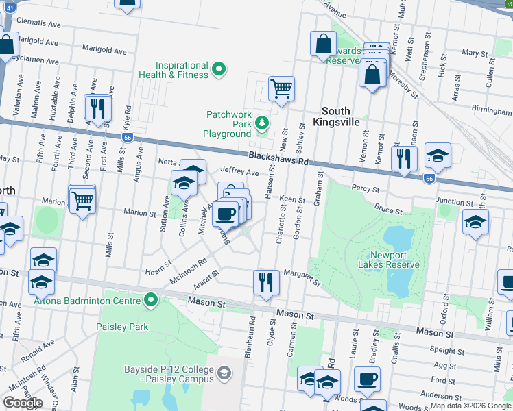 map of restaurants, bars, coffee shops, grocery stores, and more near 3 Stapley Crescent in Altona North