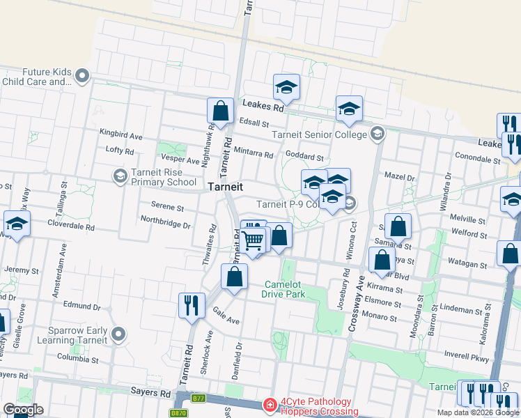 map of restaurants, bars, coffee shops, grocery stores, and more near 18 Turva Avenue in Tarneit