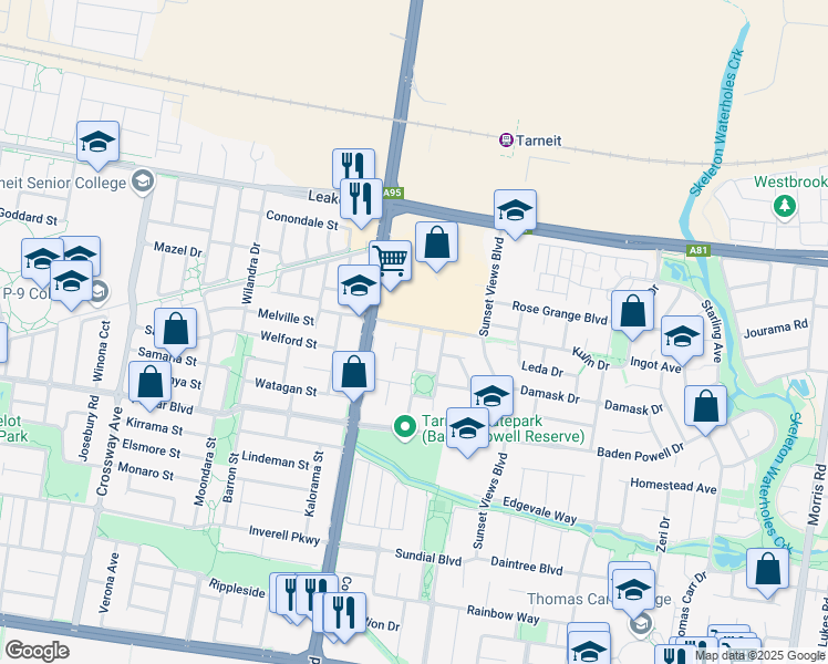 map of restaurants, bars, coffee shops, grocery stores, and more near 29 Summerhill Street in Tarneit