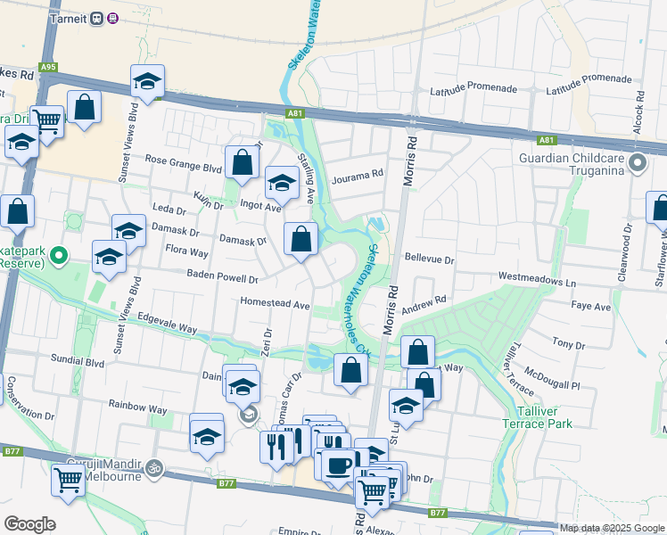 map of restaurants, bars, coffee shops, grocery stores, and more near 4 Aberdeen Way in Tarneit