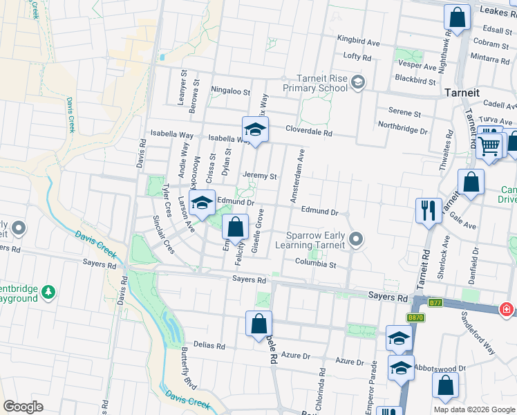 map of restaurants, bars, coffee shops, grocery stores, and more near 44 Edmund Drive in Tarneit