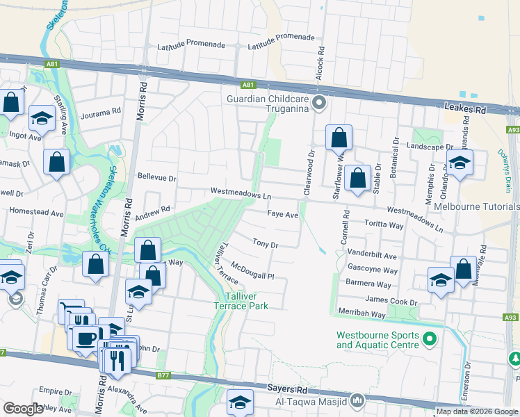 map of restaurants, bars, coffee shops, grocery stores, and more near 125 Talliver Terrace in Truganina