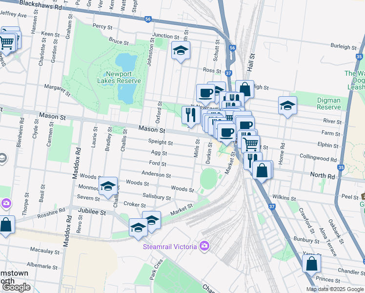 map of restaurants, bars, coffee shops, grocery stores, and more near 13 Speight Street in Newport