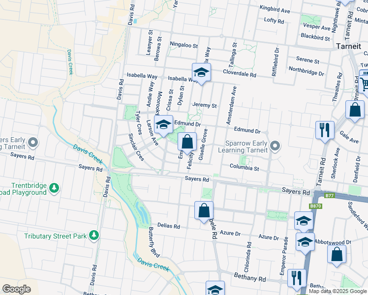 map of restaurants, bars, coffee shops, grocery stores, and more near 22 Emma Drive in Tarneit