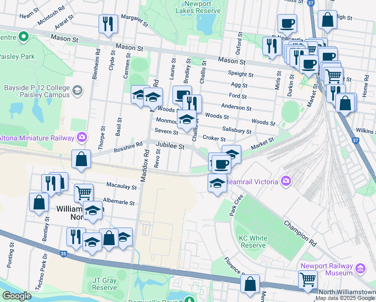 map of restaurants, bars, coffee shops, grocery stores, and more near 3 Jubilee Street in Newport