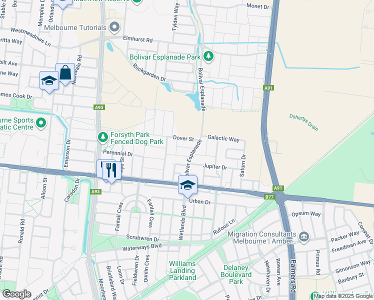 map of restaurants, bars, coffee shops, grocery stores, and more near 10 Choy Street in Truganina