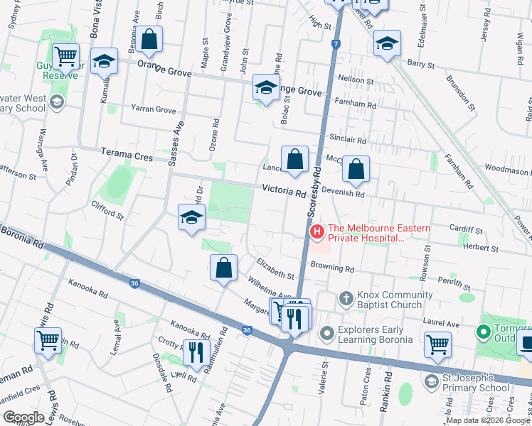 map of restaurants, bars, coffee shops, grocery stores, and more near 7 Essex Court in Bayswater