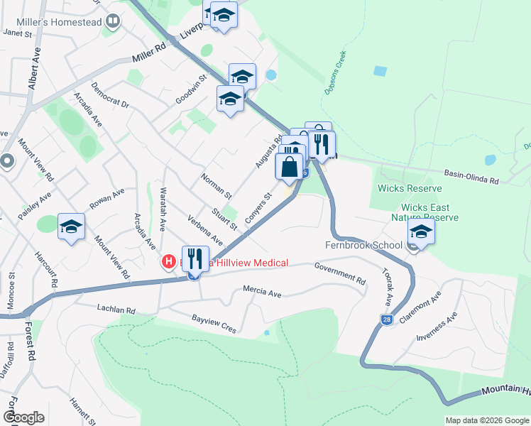 map of restaurants, bars, coffee shops, grocery stores, and more near 349 Forest Road in The Basin