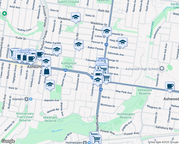 map of restaurants, bars, coffee shops, grocery stores, and more near 383 High Street in Ashburton