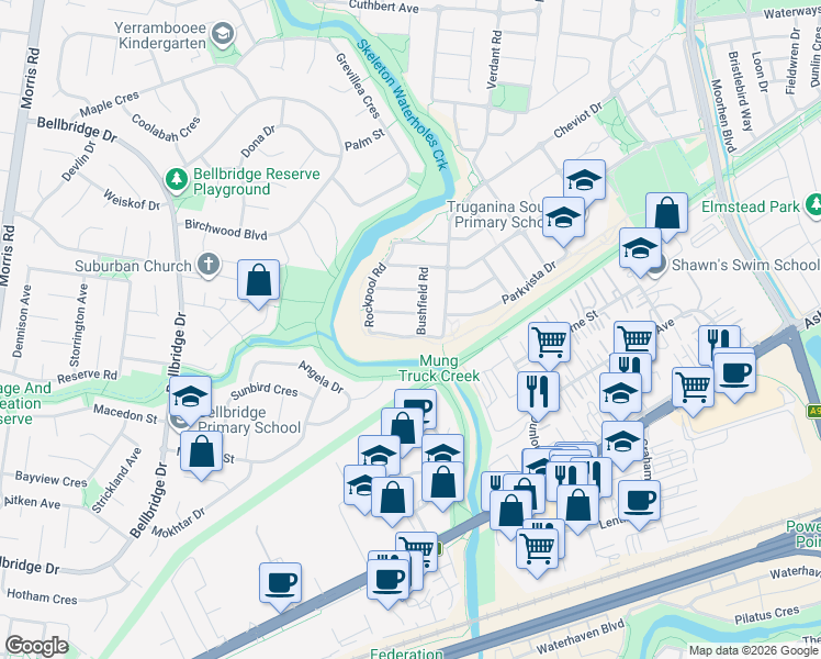 map of restaurants, bars, coffee shops, grocery stores, and more near 69 Rockpool Road in Truganina