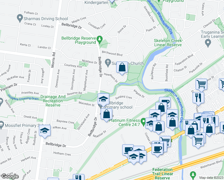 map of restaurants, bars, coffee shops, grocery stores, and more near 11 Tootles Court in Hoppers Crossing