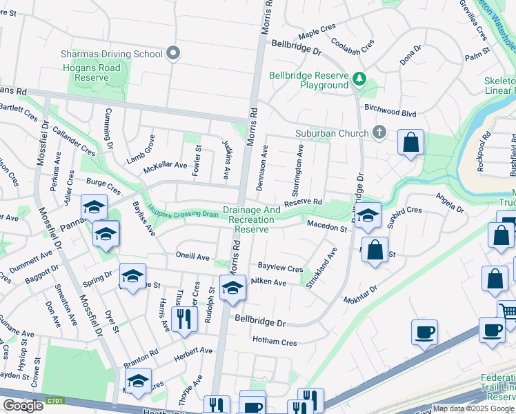 map of restaurants, bars, coffee shops, grocery stores, and more near 10 Reserve Road in Hoppers Crossing