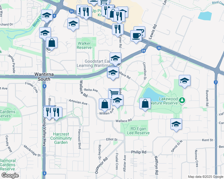 map of restaurants, bars, coffee shops, grocery stores, and more near 14 Kirrum Close in Wantirna South