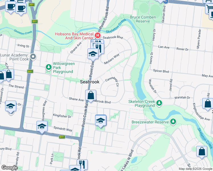 map of restaurants, bars, coffee shops, grocery stores, and more near 14 Addison Place in Seabrook