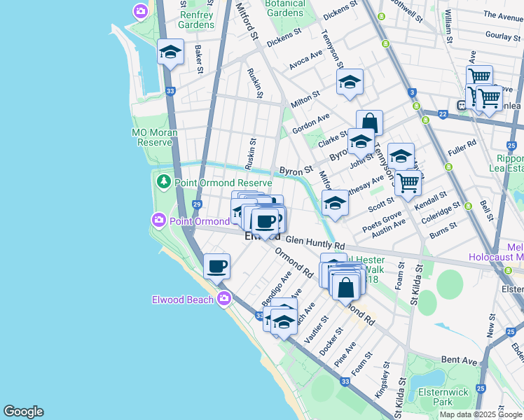map of restaurants, bars, coffee shops, grocery stores, and more near 88 Broadway in Elwood