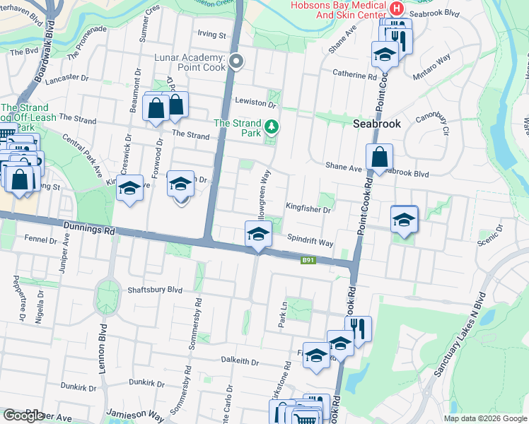 map of restaurants, bars, coffee shops, grocery stores, and more near 1 The Avenue in Point Cook