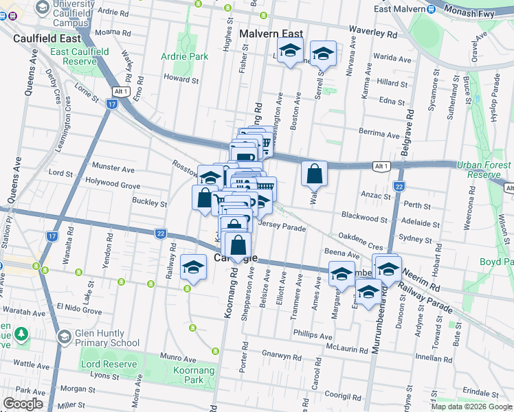 map of restaurants, bars, coffee shops, grocery stores, and more near 3 Morton Avenue in Carnegie