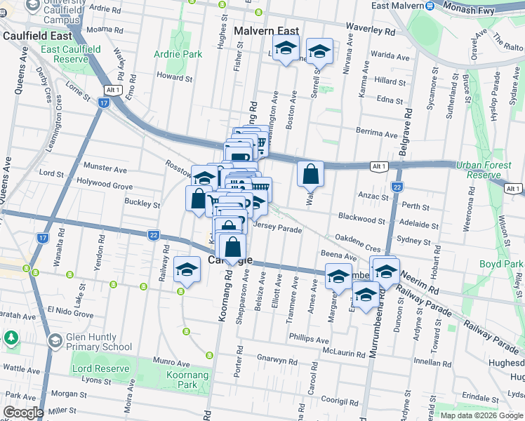 map of restaurants, bars, coffee shops, grocery stores, and more near 9 Morton Avenue in Carnegie