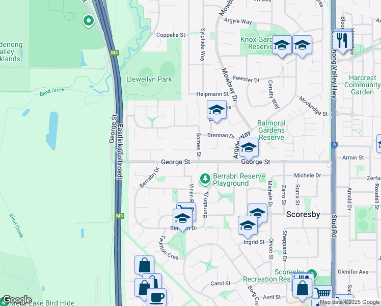 map of restaurants, bars, coffee shops, grocery stores, and more near 5 Haygarth Court in Wantirna South