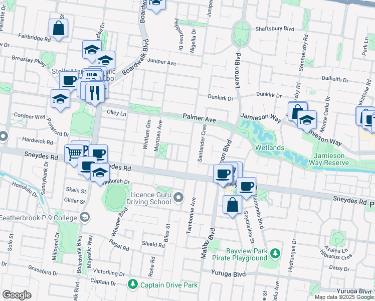 map of restaurants, bars, coffee shops, grocery stores, and more near 14 Pankhurst Promenade in Point Cook