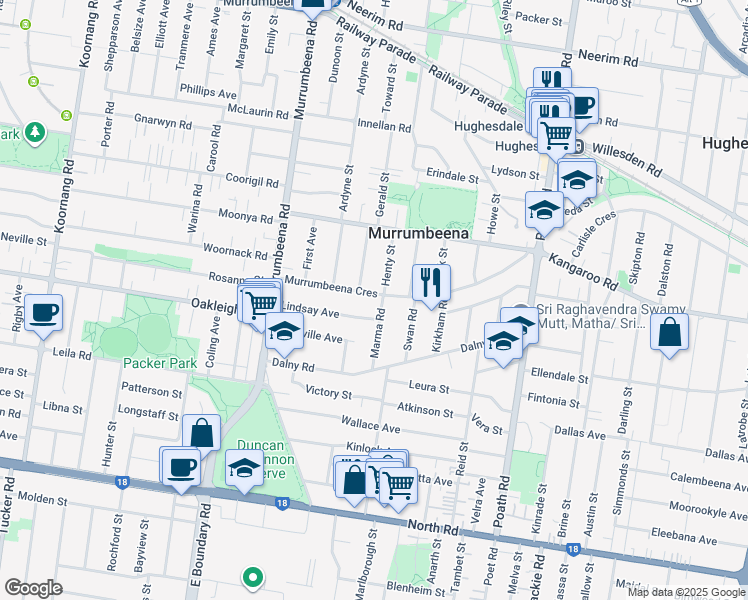 map of restaurants, bars, coffee shops, grocery stores, and more near 44 Murrumbeena Crescent in Murrumbeena