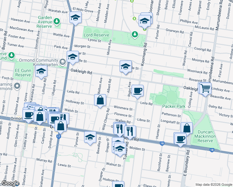 map of restaurants, bars, coffee shops, grocery stores, and more near 1 Newman Avenue in Carnegie