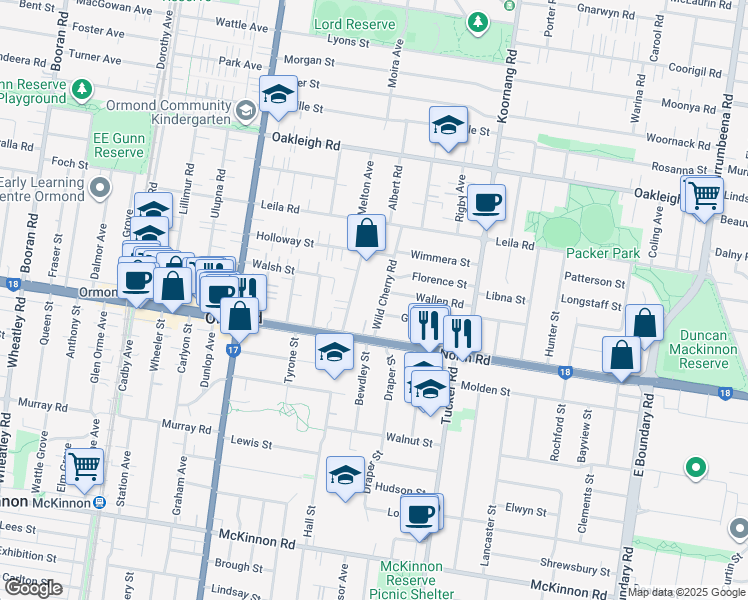 map of restaurants, bars, coffee shops, grocery stores, and more near 7 Wild Cherry Road in Ormond