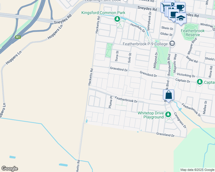 map of restaurants, bars, coffee shops, grocery stores, and more near 18 Winterberry Road in Point Cook