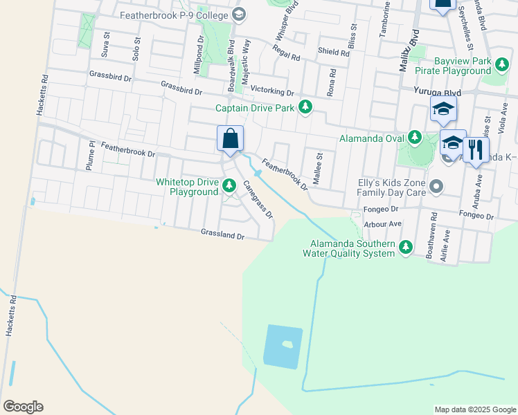 map of restaurants, bars, coffee shops, grocery stores, and more near 36 Canegrass Drive in Point Cook