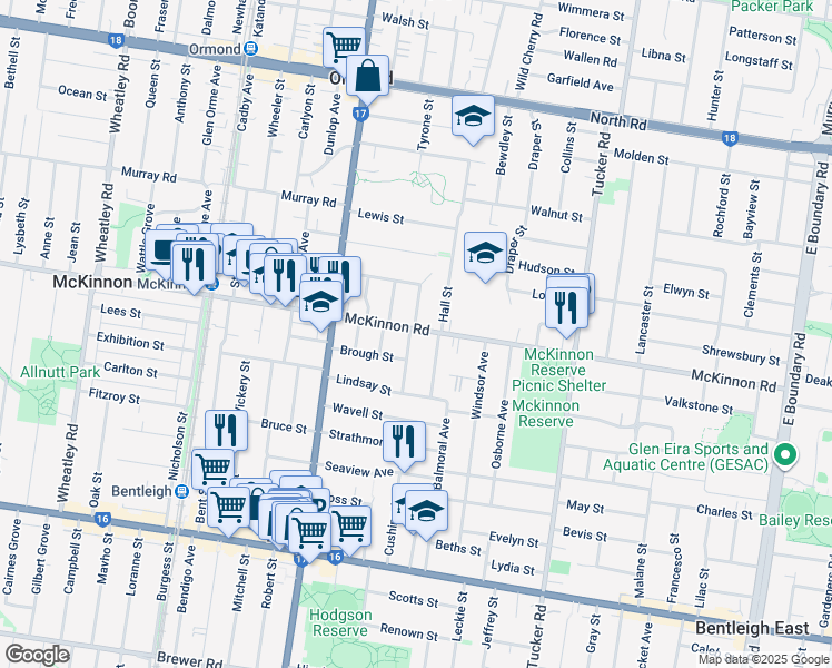 map of restaurants, bars, coffee shops, grocery stores, and more near 298 McKinnon Road in McKinnon
