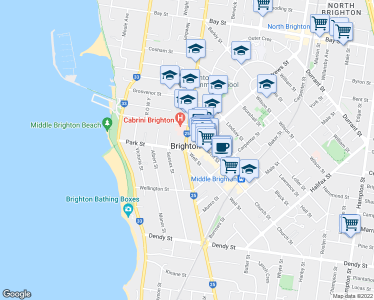 map of restaurants, bars, coffee shops, grocery stores, and more near 217-241 State Route 25 in Brighton