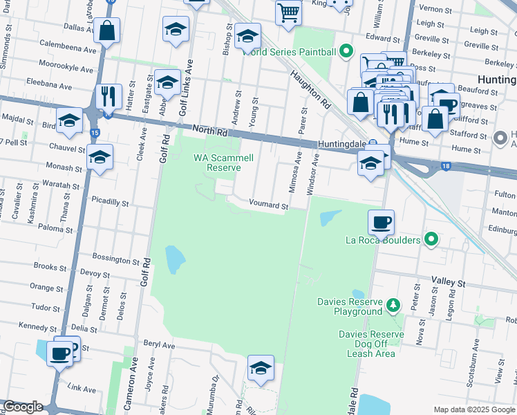 map of restaurants, bars, coffee shops, grocery stores, and more near 20 Voumard Street in Oakleigh South