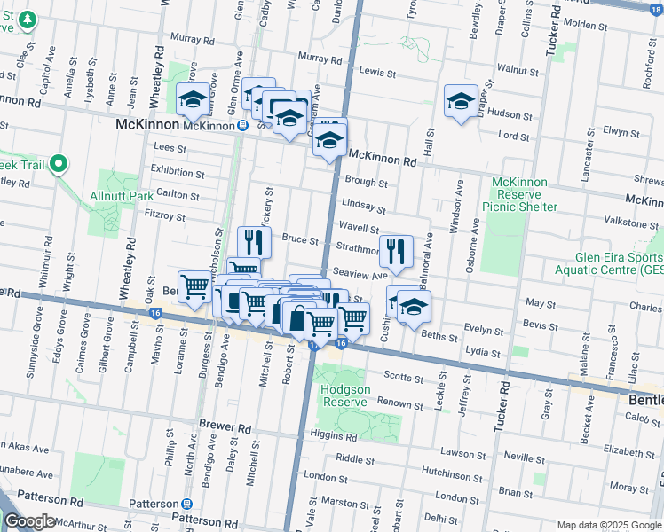 map of restaurants, bars, coffee shops, grocery stores, and more near 186 Jasper Road in Bentleigh