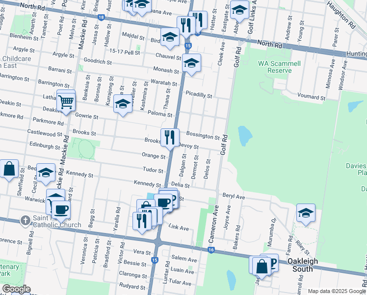 map of restaurants, bars, coffee shops, grocery stores, and more near 6 Devoy Street in Oakleigh South