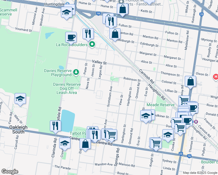 map of restaurants, bars, coffee shops, grocery stores, and more near 9 Scotsburn Avenue in Oakleigh South
