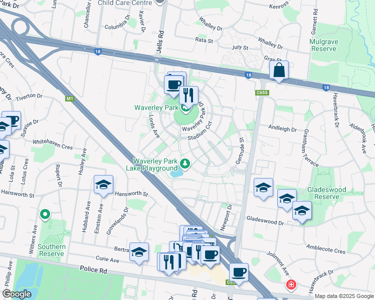 map of restaurants, bars, coffee shops, grocery stores, and more near 8 Edgbaston Way in Mulgrave