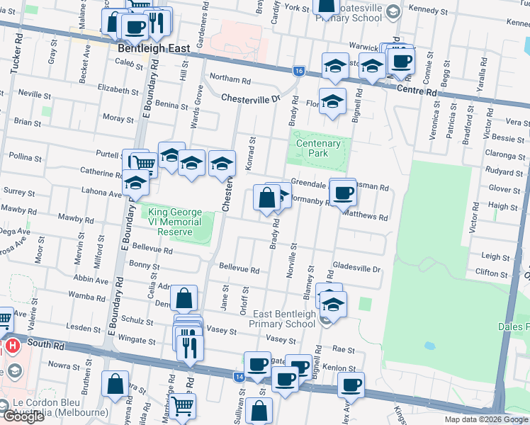 map of restaurants, bars, coffee shops, grocery stores, and more near 2 Enniss Avenue in Bentleigh East