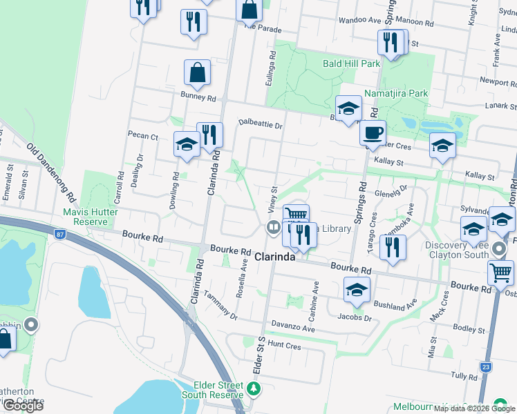 map of restaurants, bars, coffee shops, grocery stores, and more near 69 Schneider Crescent in Clarinda
