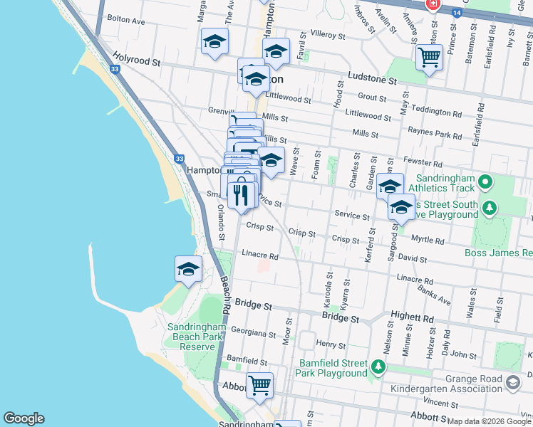 map of restaurants, bars, coffee shops, grocery stores, and more near 18 Small Street in Hampton