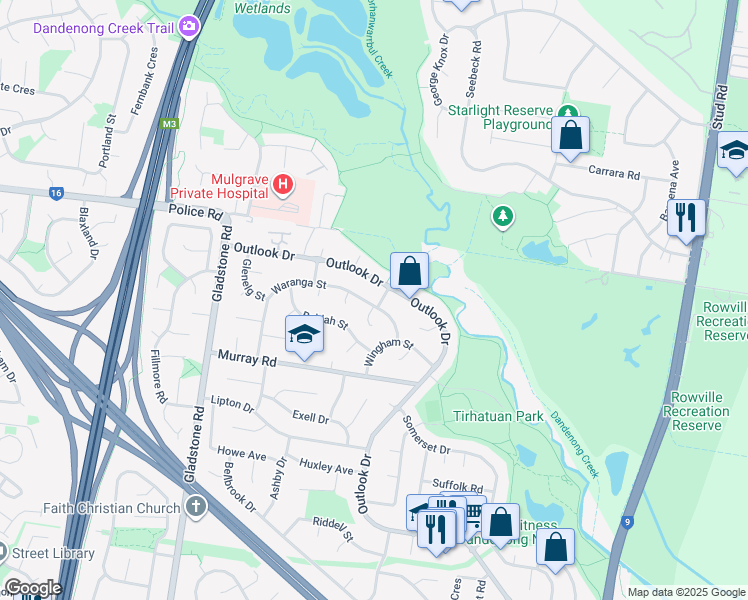 map of restaurants, bars, coffee shops, grocery stores, and more near 2 Towong Street in Dandenong North