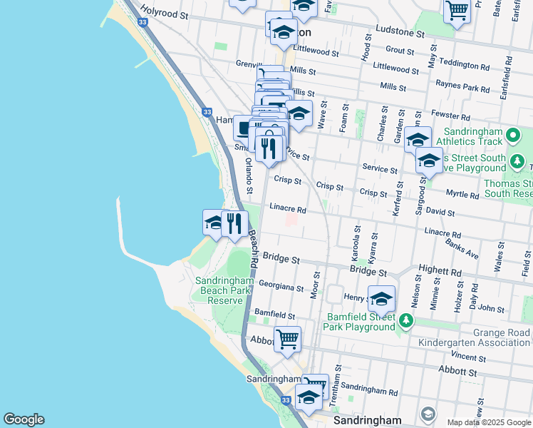 map of restaurants, bars, coffee shops, grocery stores, and more near 328 Hampton Street in Hampton