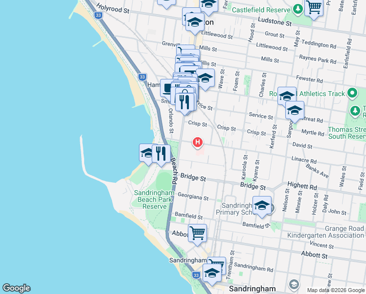 map of restaurants, bars, coffee shops, grocery stores, and more near 328 Hampton Street in Hampton