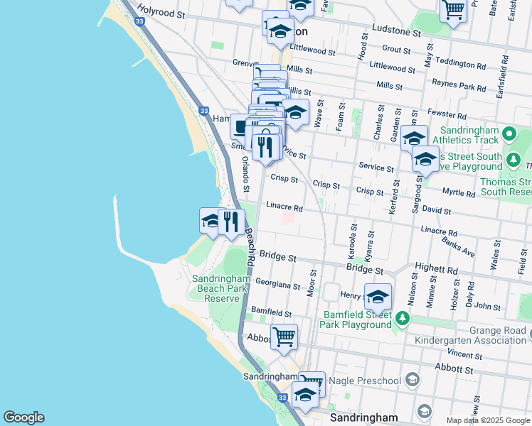 map of restaurants, bars, coffee shops, grocery stores, and more near 328 Hampton Street in Hampton