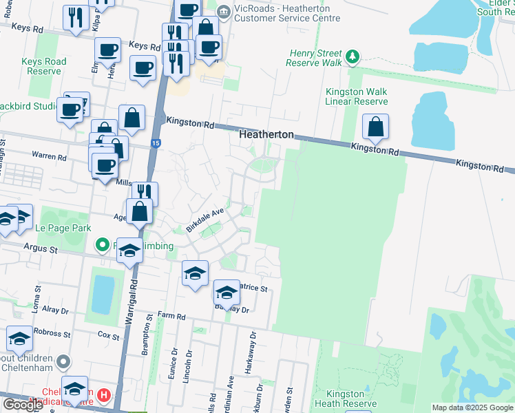 map of restaurants, bars, coffee shops, grocery stores, and more near 12 Cypress Point Parade in Heatherton