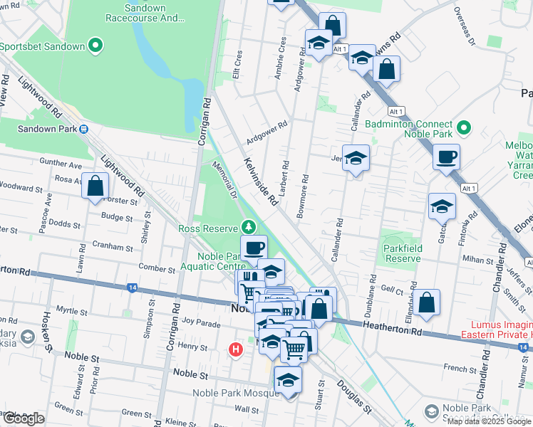 map of restaurants, bars, coffee shops, grocery stores, and more near 3 Cypress Court in Noble Park