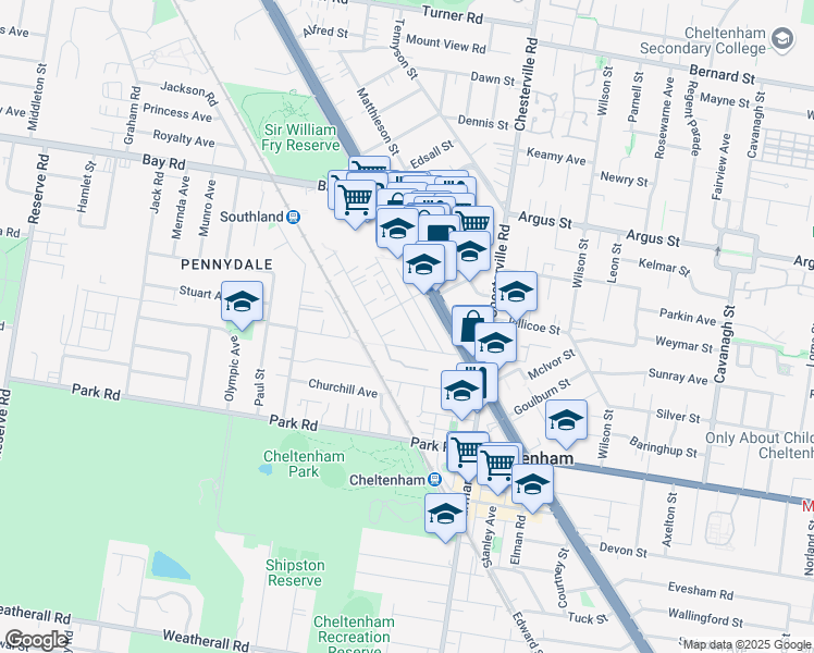 map of restaurants, bars, coffee shops, grocery stores, and more near 31 Garfield Street in Cheltenham