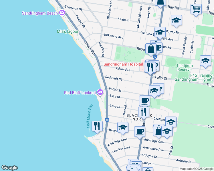 map of restaurants, bars, coffee shops, grocery stores, and more near 207 Beach Road in Black Rock