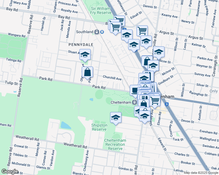 map of restaurants, bars, coffee shops, grocery stores, and more near 117 Park Road in Cheltenham