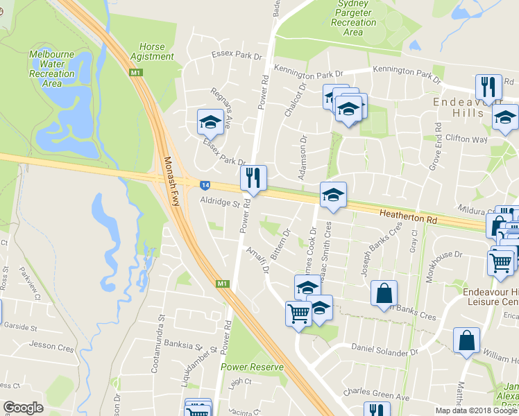 map of restaurants, bars, coffee shops, grocery stores, and more near 11 Clangula Court in Endeavour Hills