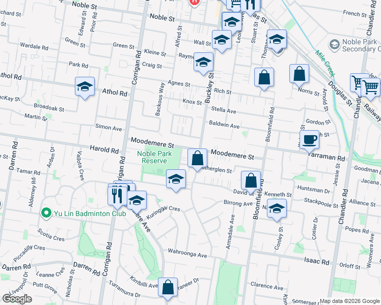 map of restaurants, bars, coffee shops, grocery stores, and more near 44 Moodemere Street in Noble Park